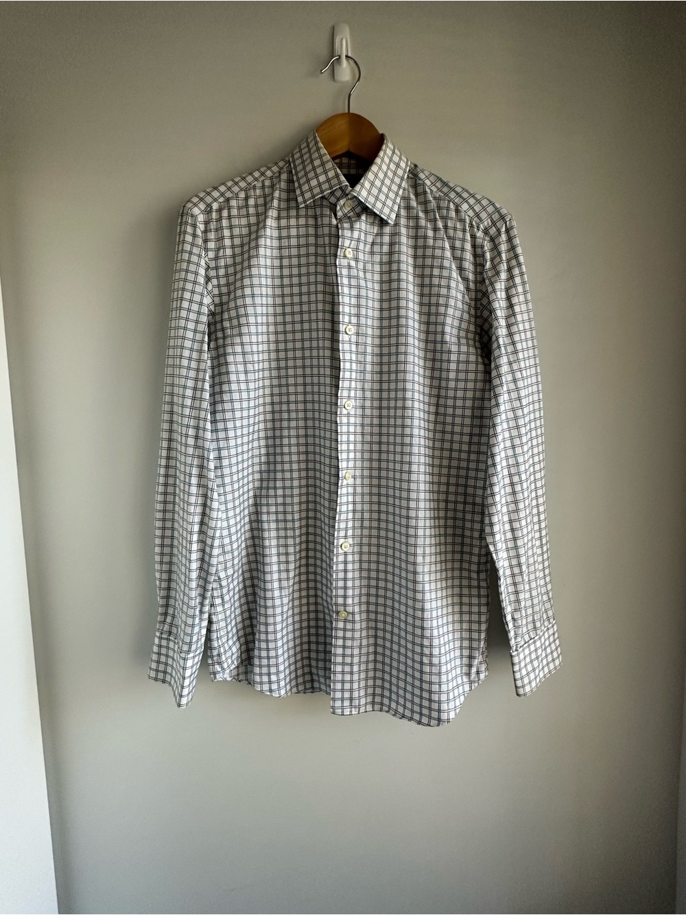 Banana Republic Classic Men’s Cotton White and Gray Check Button-Up Shirt S